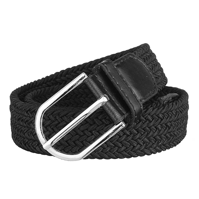 Women's Elastic Stretchable Sleek cotton canvas Belt (Black, Free Size 28 To 36 Inch waist)